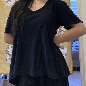 Gap S Black Round Neck Flowy Breathable Kimono Sleeve T-Shirt w/ Front Pocket